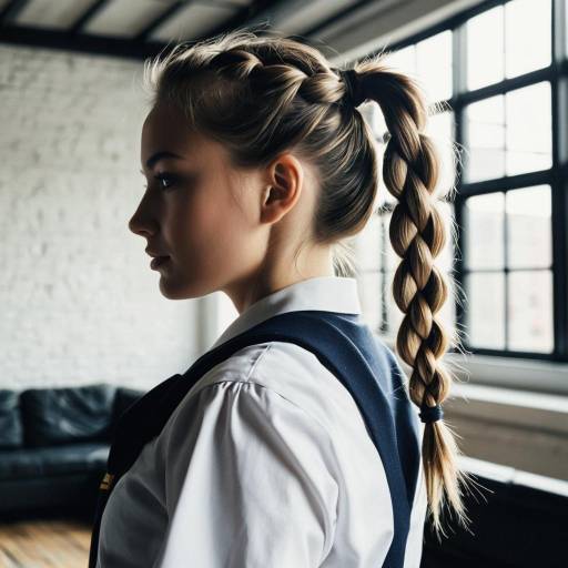 Young Woman with Braided Ponytail in School Uniform Young Woman with Braided Ponytail in School Uniform