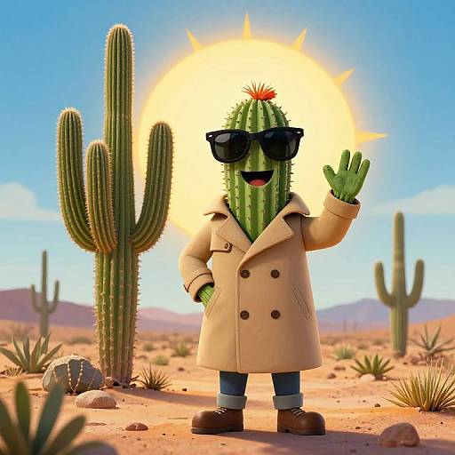 Cool Anthropomorphic Cactus in Desert