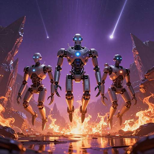 Futuristic Robotic Creatures in Alien Landscape