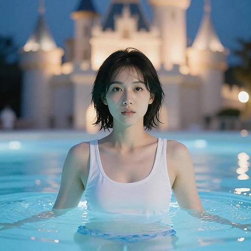 Woman Emerging from Glowing Blue Pool