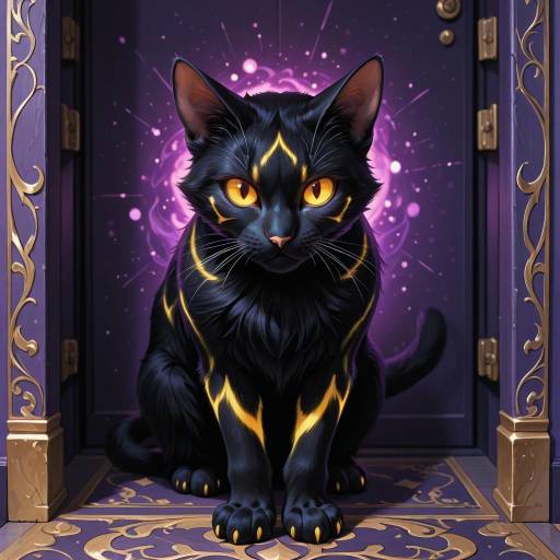 Elegant Black Cat in Purple Light Elegant Black Cat in Purple Light