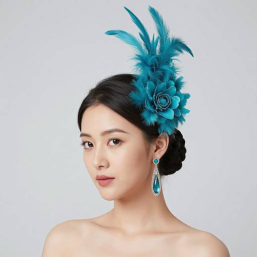 Elegant Woman with Turquoise Feather Headpiece