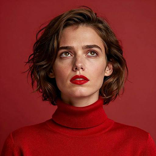 Portrait of Woman in Red Turtleneck Sweater