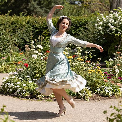 Joyful Vintage Dance in Sunlit Garden