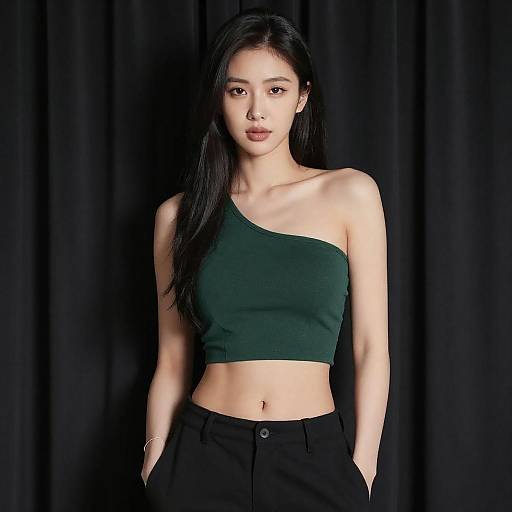 Confident Asian Woman in Stylish Outfit