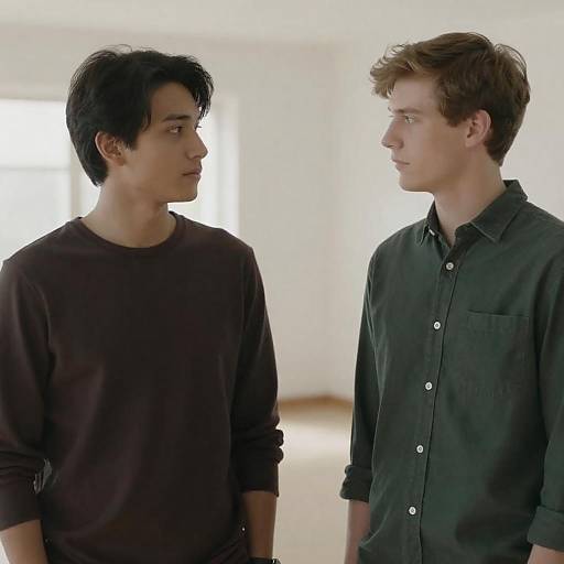 Two Young Men Facing Each Other