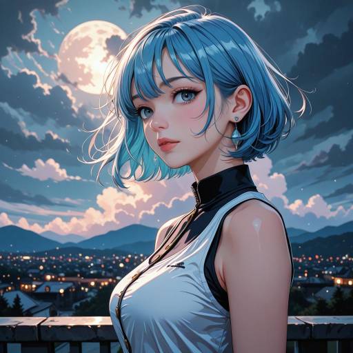Evening Portrait of a Girl with Blue Hair Evening Portrait of a Girl with Blue Hair