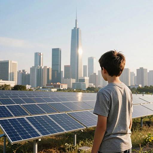 Futuristic Boy Amid Solar Megalopolis