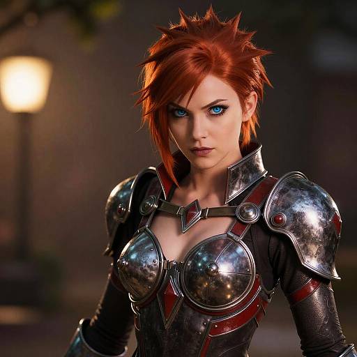 Fierce Young Woman in Metallic Armor