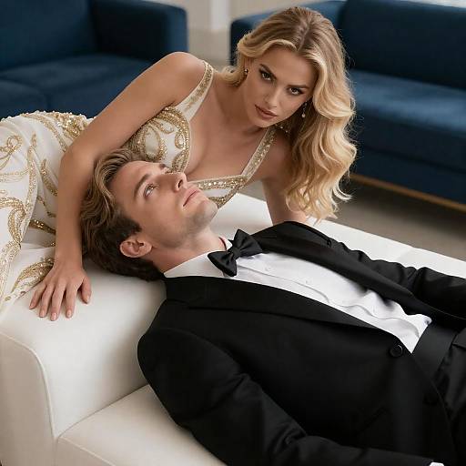 Elegant Couple on a Stylish Couch