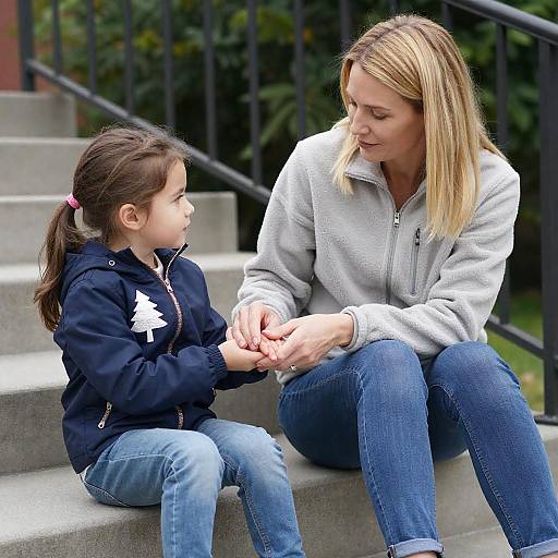 Mother and Daughter on Concrete Step