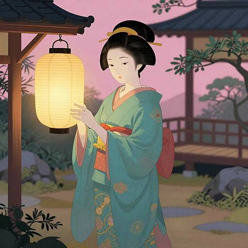 Serene Geisha in Magenta and Teal