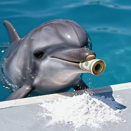 Dolphin with Dollar and White Powder