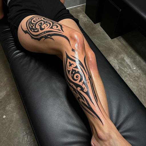 Tribal Tattoo on Tan Leg Relaxing