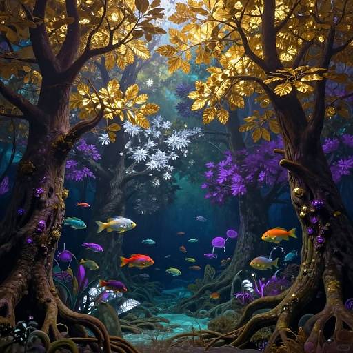 Surreal Underwater Forest Landscape