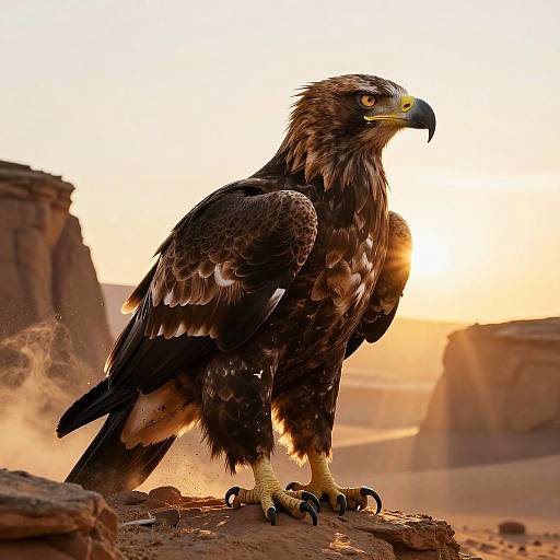 Hyperrealistic Eagle in Desert Cliffs