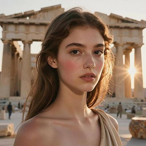 Young Woman at Ancient Greek Temple