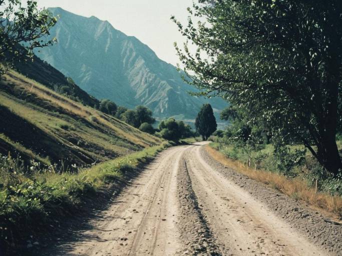 Charming Mountain Road Landscape Wallpaper