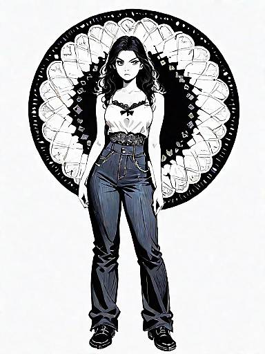 Chic Woman with Baroque Monochrome Outfit