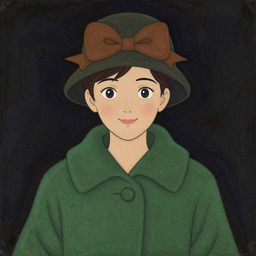 Anime-Inspired Smiling Woman in Green Coat