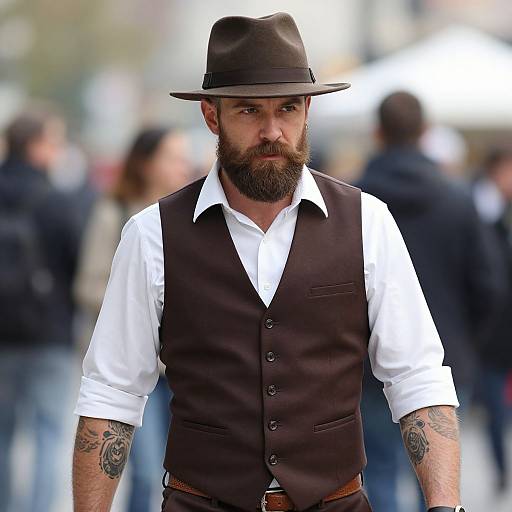 Rugged Bearded Man in Brown Outfit