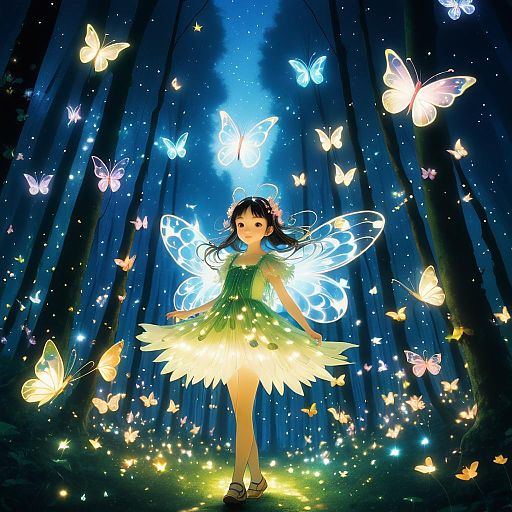 Whimsical Fairy in Enchanted Forest Scene Whimsical Fairy in Enchanted Forest Scene