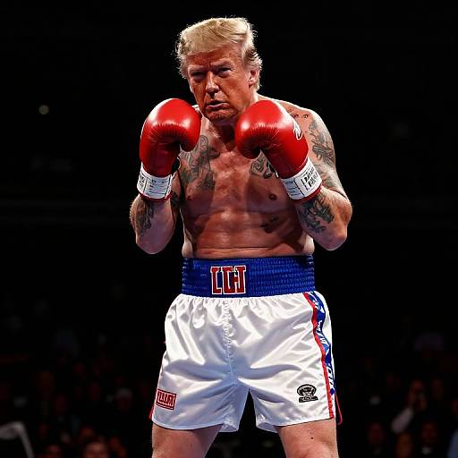 Realistic Trump Boxer Pose with Tattoos