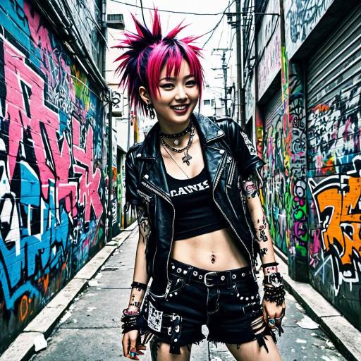Vibrant Punk Rock Enthusiast in Urban Alley