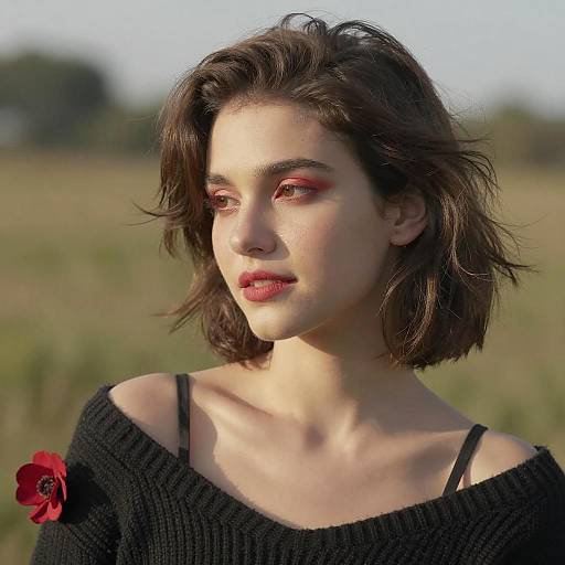 Fluffy Brown-Haired Girl in Sunlight