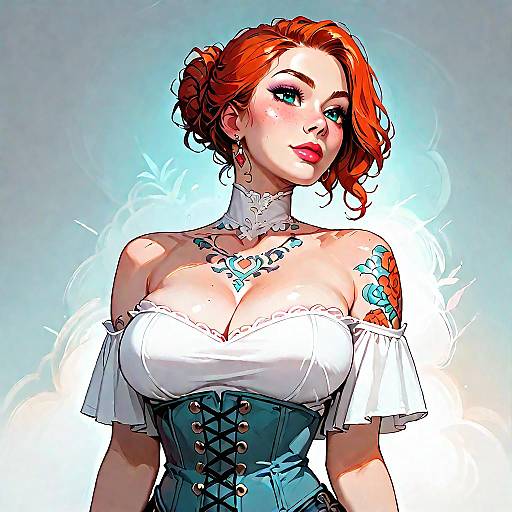 Redhead Woman in Vintage Denim Corset Portrait