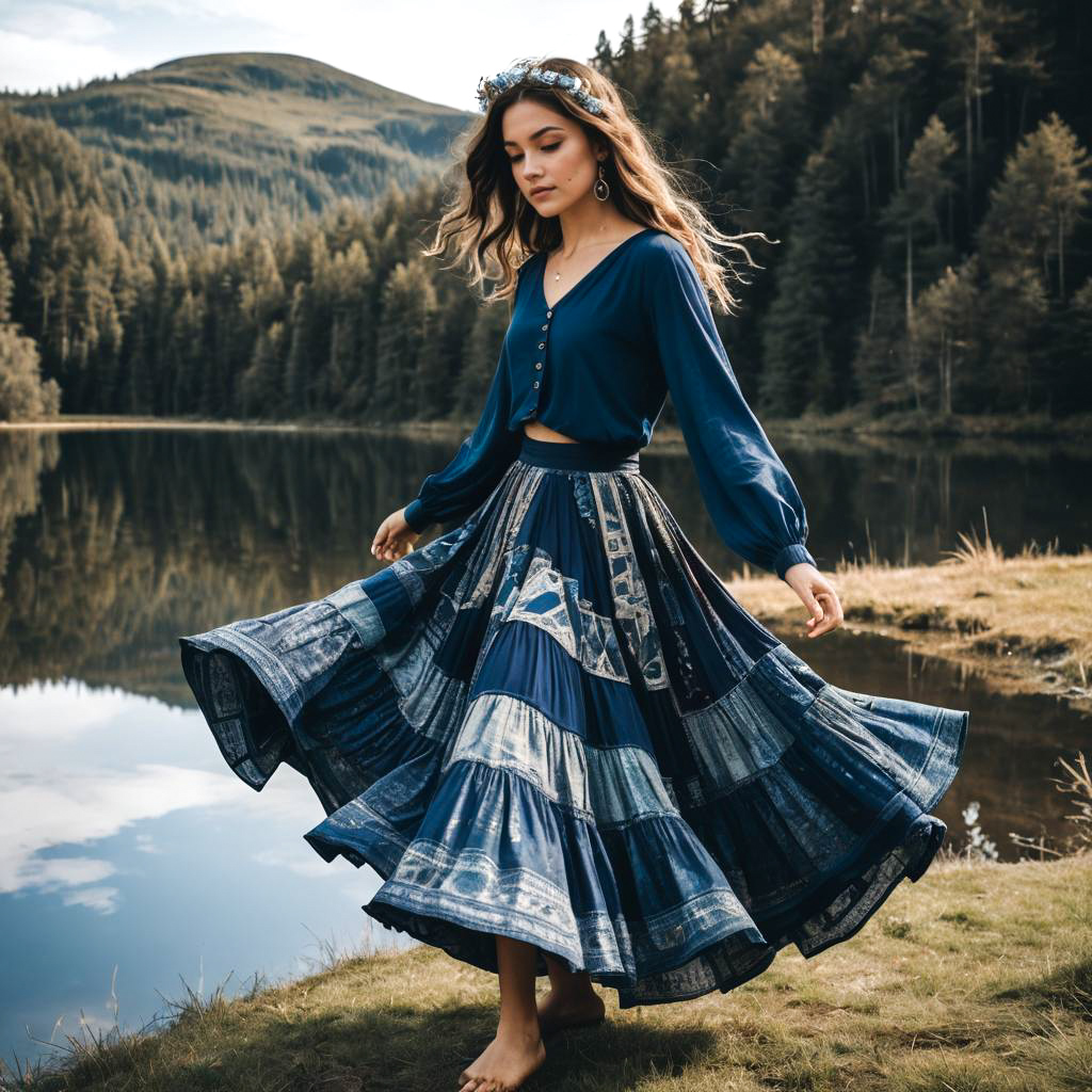 Serene Lakeside Dance in Blue Tones