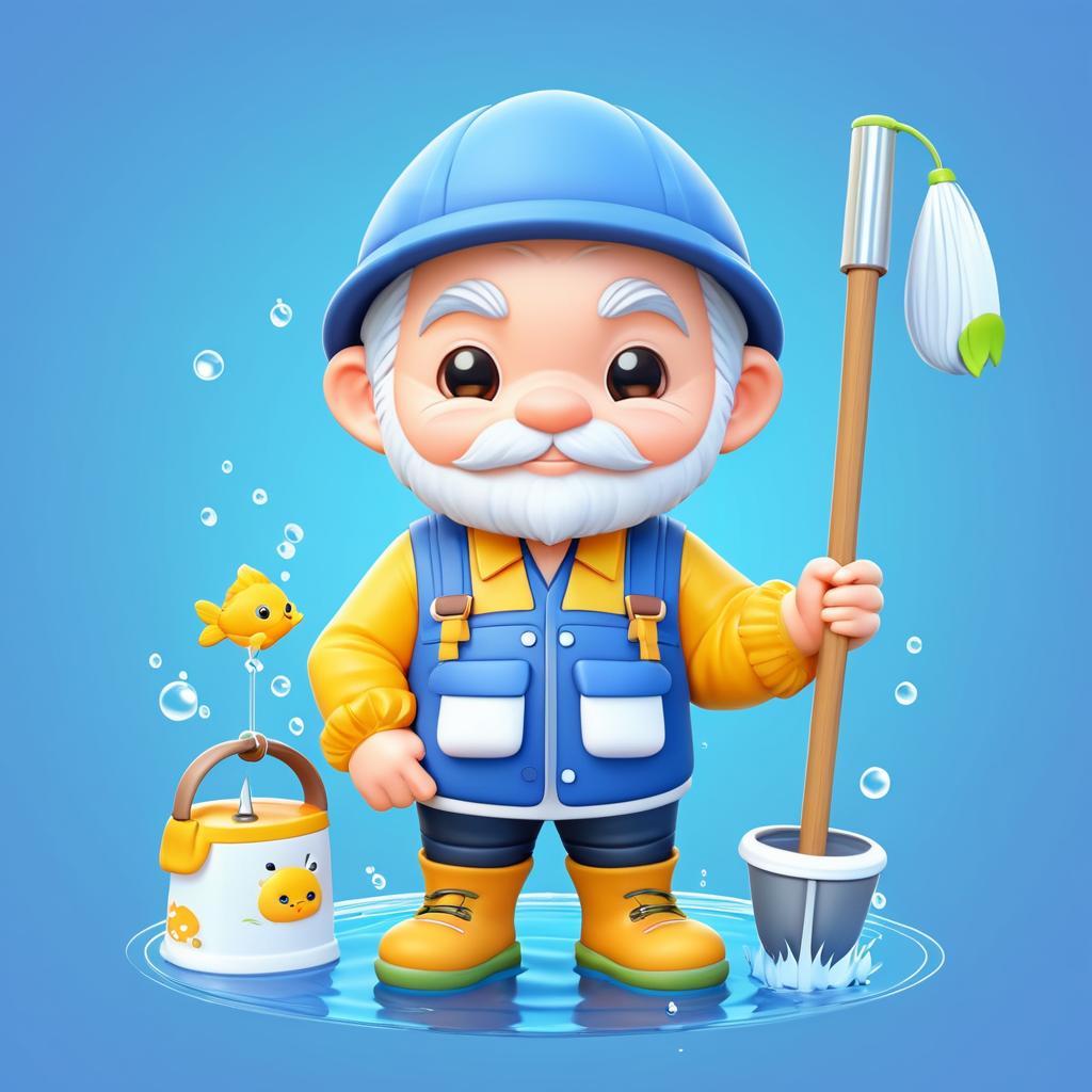 Chibi Fisherman in Playful Chores