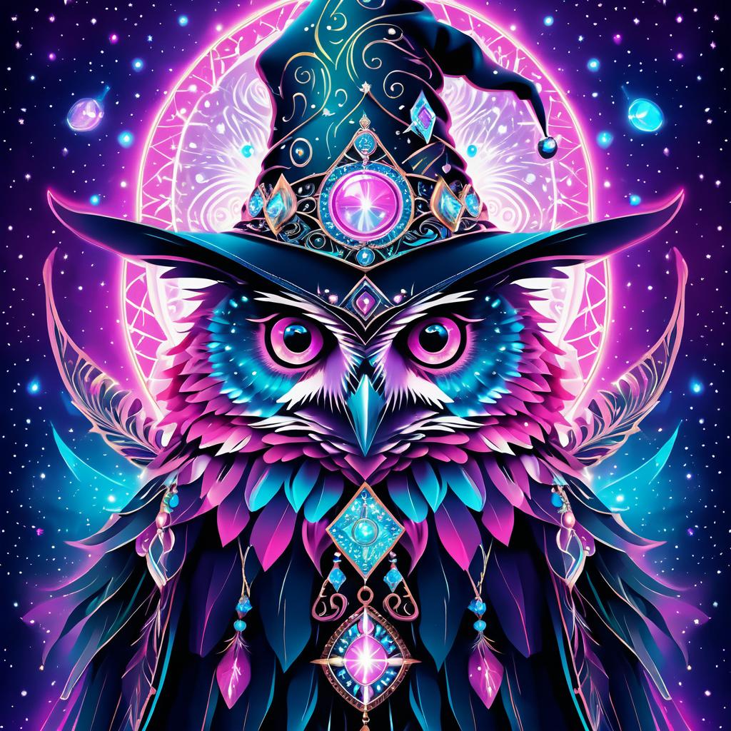 Enchanted Owl Wizard in Cosmic Aura