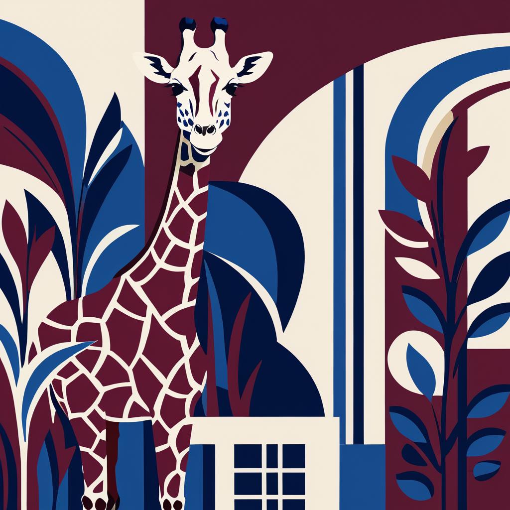 Matisse-Style Giraffe Illustration in Retro