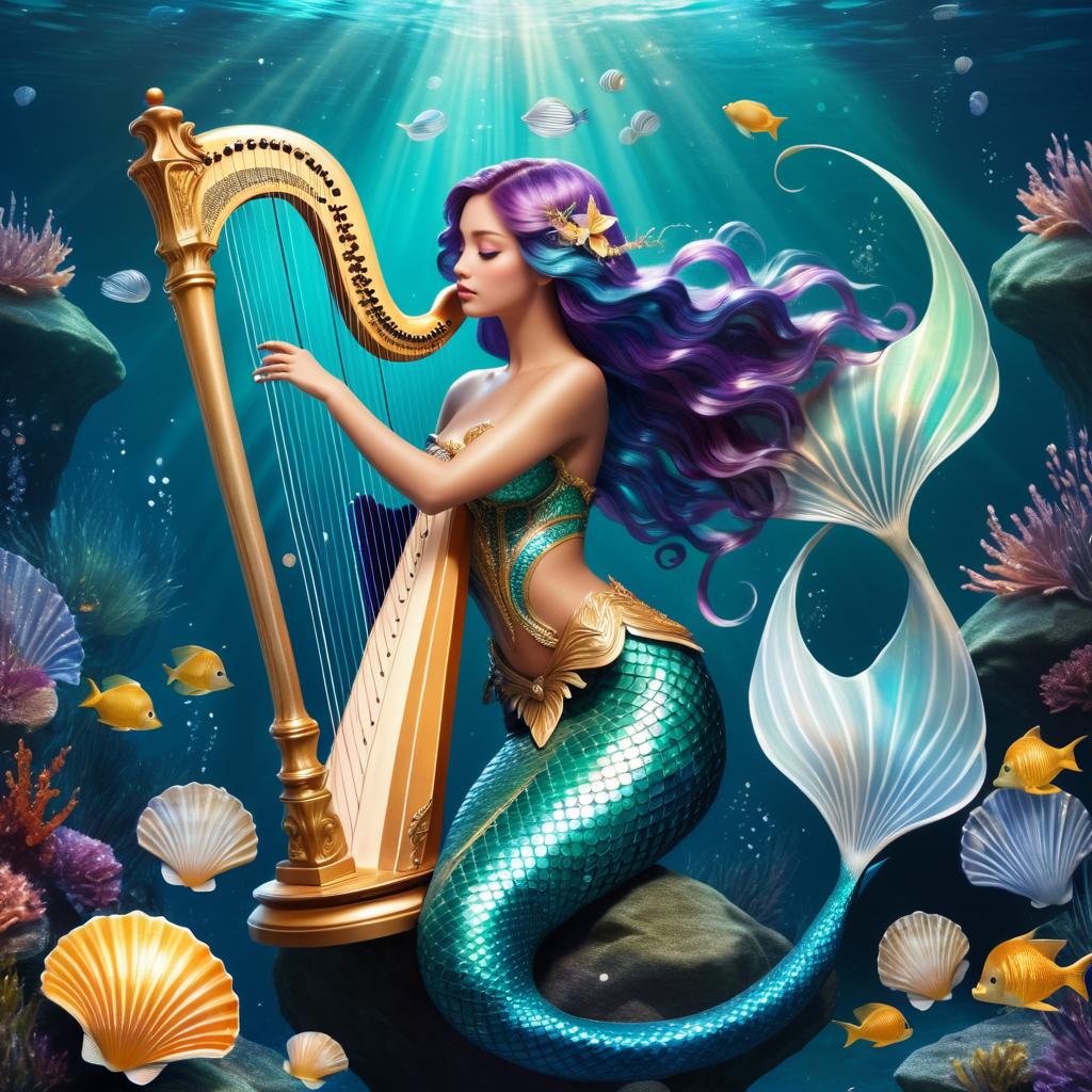 Mermaid Harp Creature with Shimmering Scales