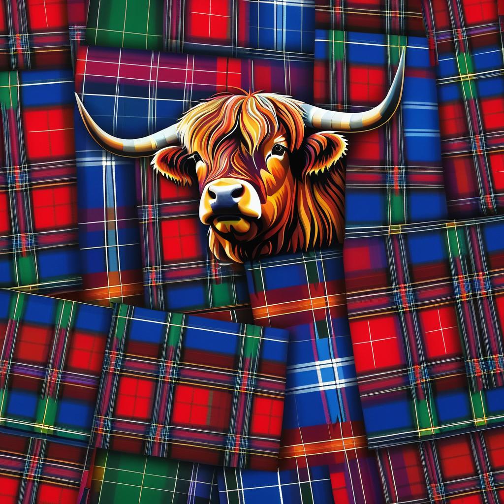 Scottish Highlander in Surreal Geometric Art