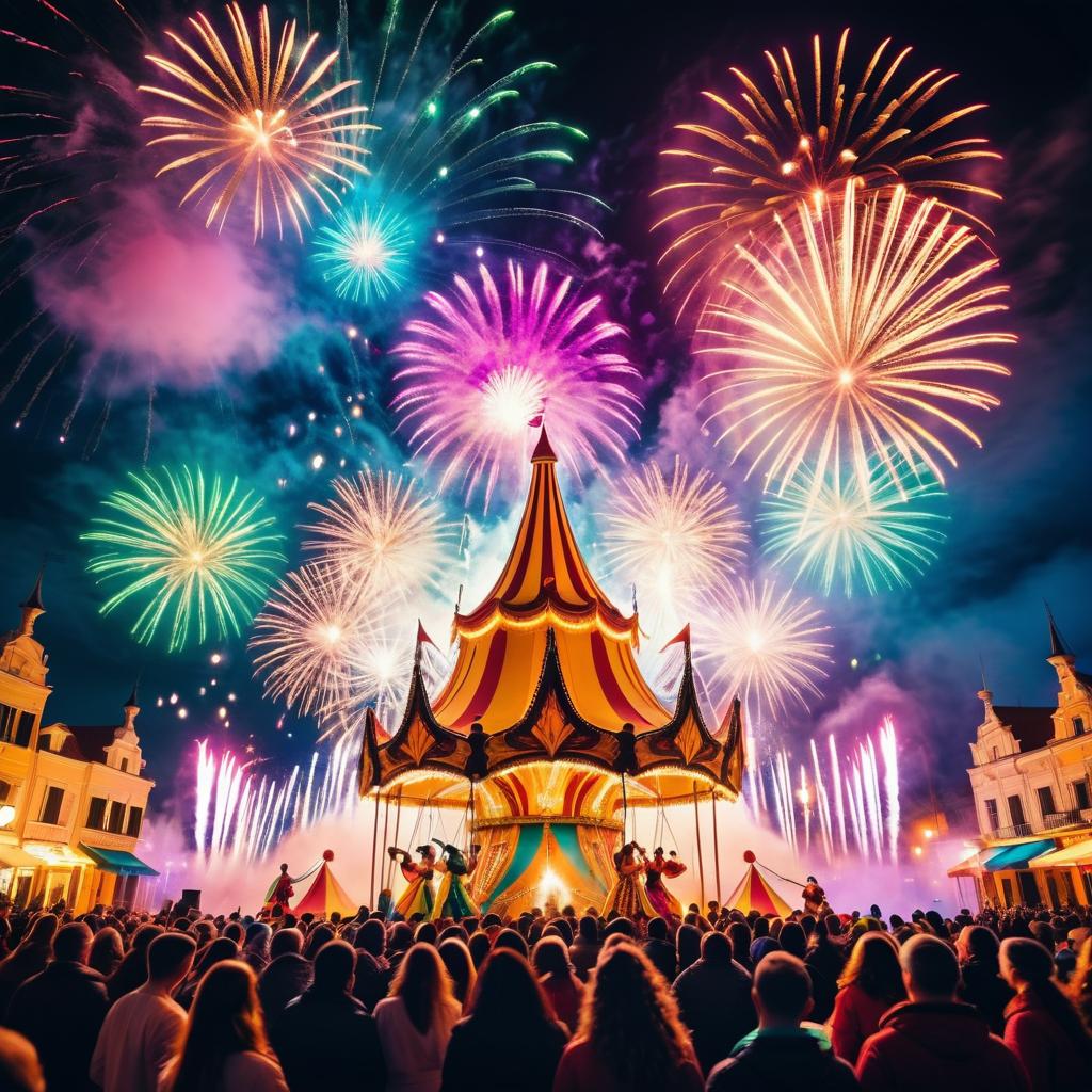 Colorful Carnival Celebration Under Fireworks