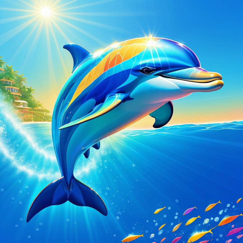 Majestic Cartoon Dolphin in Radiant Ocean