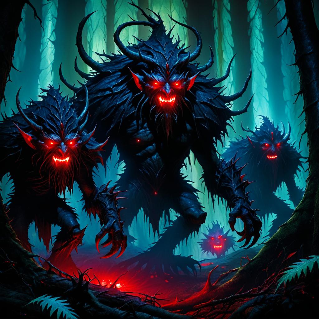 Vibrant Dark Fantasy Trolls in the Forest