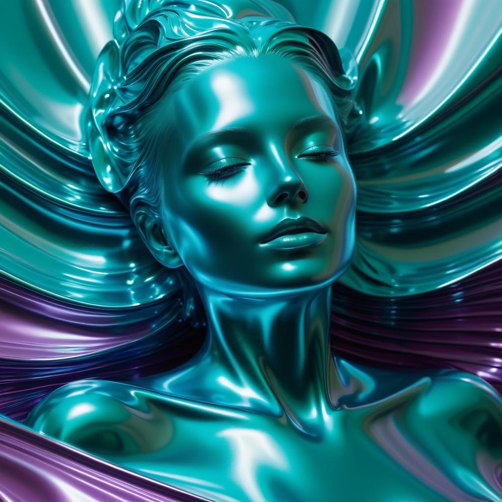 Hyperrealistic Aluminum Woman with Color Flow