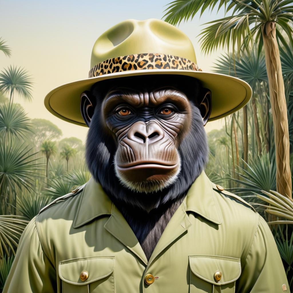 Gorilla in Safari Style: Hyper-Realism Art