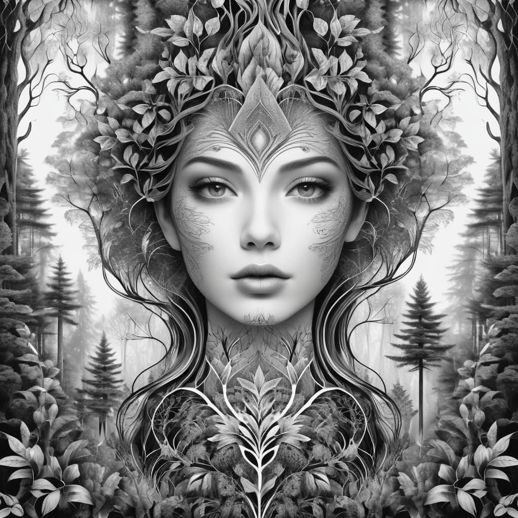 Surreal Female Portrait with Forest Elements