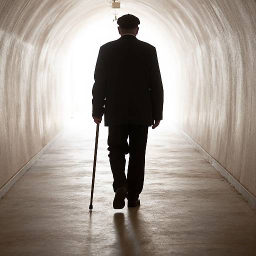 Man with Cane Entering Light Tunnel