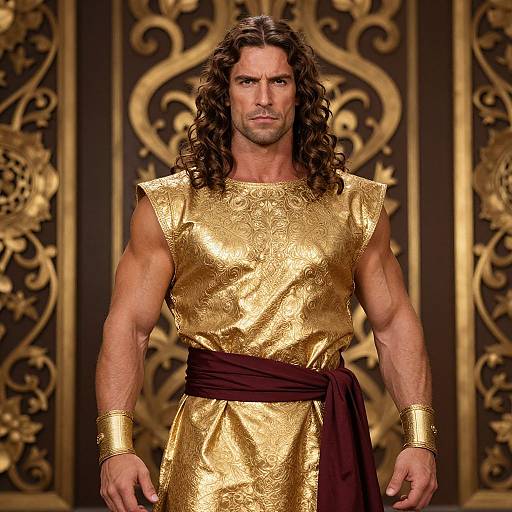 Regal Muscular Man in Gold Tunic