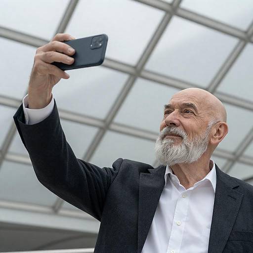 Selfie of an Elderly Man Under Glass
