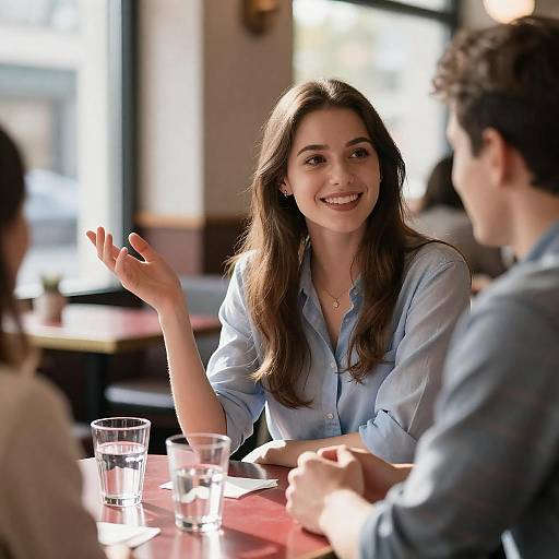 Sunlit Café Conversation Between Friends