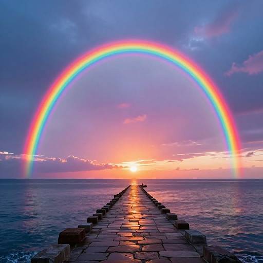 Rainbow Over Tranquil Sea Pathway
