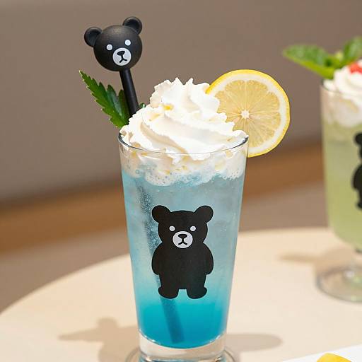 Refreshing Blue Drink with Bear Accents