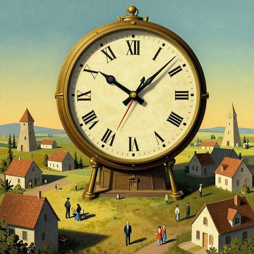 Surreal Timepiece Over Dream Village