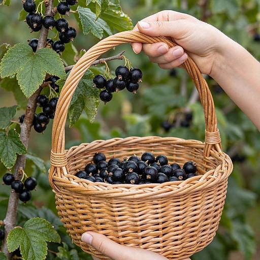 Hands Harvesting Blackcurrants Basket